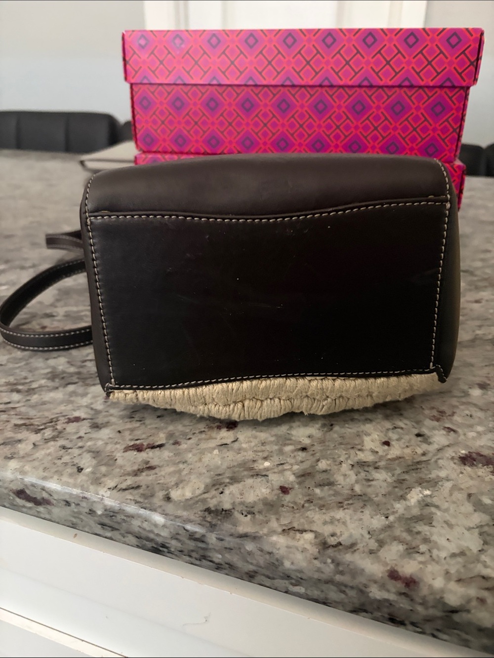 Tory Burch Beige Crochet Crossbody with Dark Brown Leather Trim - Picture 5 of 6